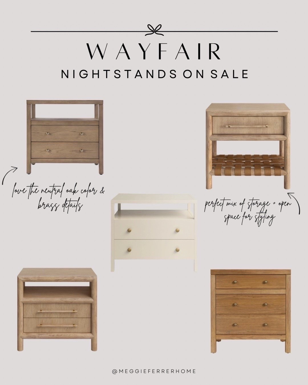  I rounded up my favorite designer-look-for-less nightstands from @wayfair, all on major sale right now! 

From warm oak finishes with brass details to open shelving perfect for styling baskets and books, these are such versatile pieces that can elevate any bedroom without breaking the budget.🤎

#wayfairfinds #bedroomdecor #budgetfriendlydecor #nightstandstyling #homedesign
