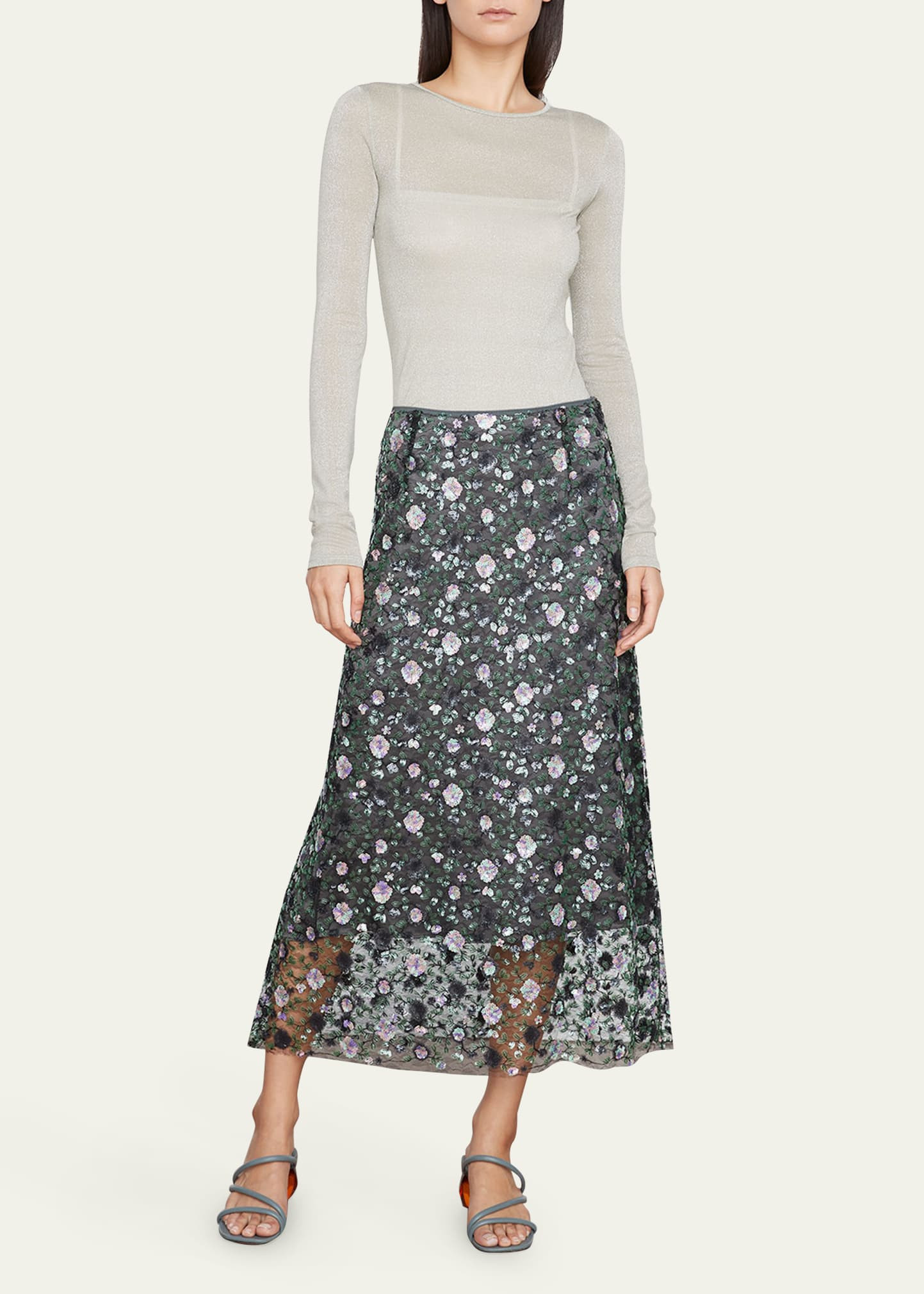 Vince Shimmer Long-Sleeve Crewneck Top | Bergdorf Goodman