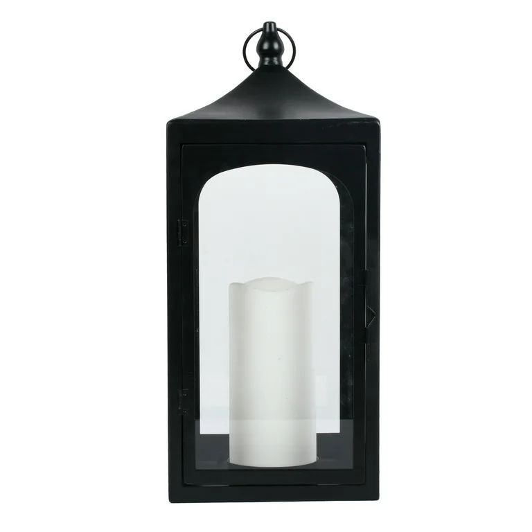 Better Homes & Gardens 18" Battery Operated Outdoor Black Metal and Glass Lantern with Removable ... | Walmart (US)