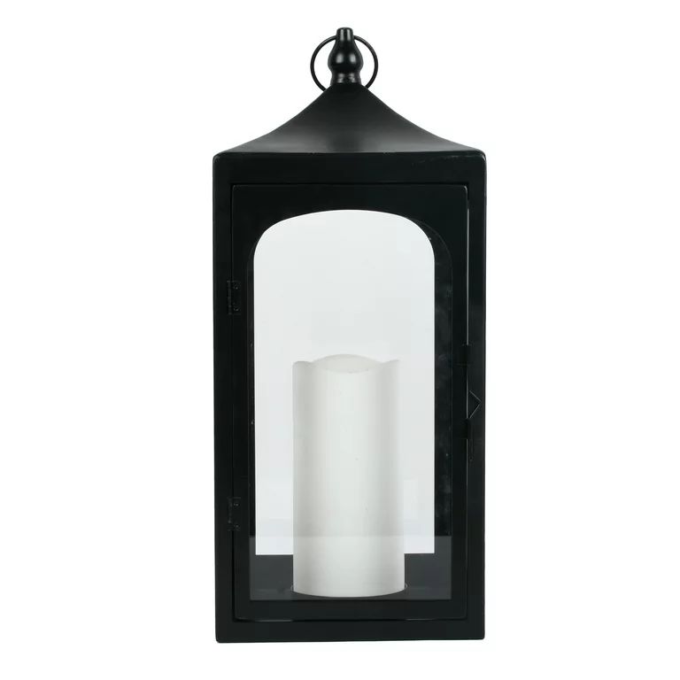 Better Homes & Gardens 18" Battery Operated Outdoor Black Metal and Glass Lantern with Removable ... | Walmart (US)