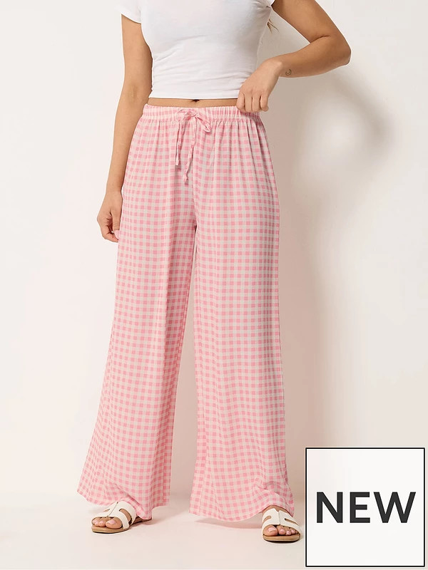 PixieGirl Petite Gingham Wide Leg Trousers - Pink | Very (UK)
