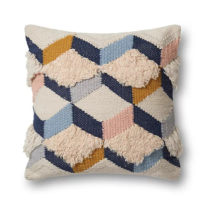 Magnolia Home by Joanna Gaines Brant Square Throw Pillow in Navy/Pink | Bed Bath & Beyond
