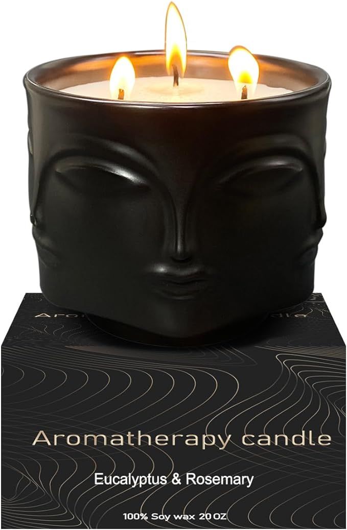 Highly Decorative 3 Wick Black Large Scented Candle, 20oz, Ceramic, Strong Eucalyptus & Rosemary,... | Amazon (US)