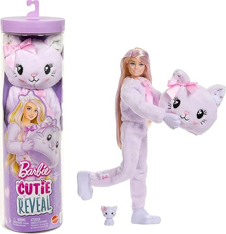 Barbie Cutie Reveal Doll & Accessories, Cuddly Series Kitten with 10 Surprises Including Color Ch... | Amazon (US)