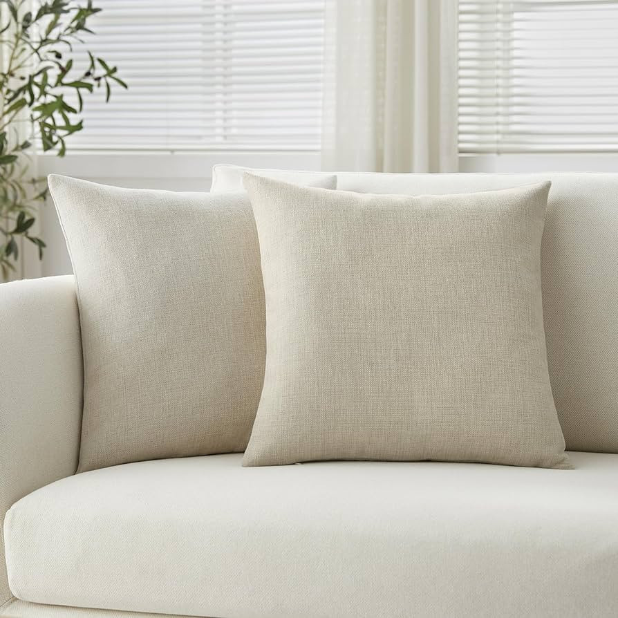 Meekio Set of 2 Flax Pillow Covers 18 x 18 Inches Farmhouse Decorative Throw Pillow Covers Linen ... | Amazon (US)