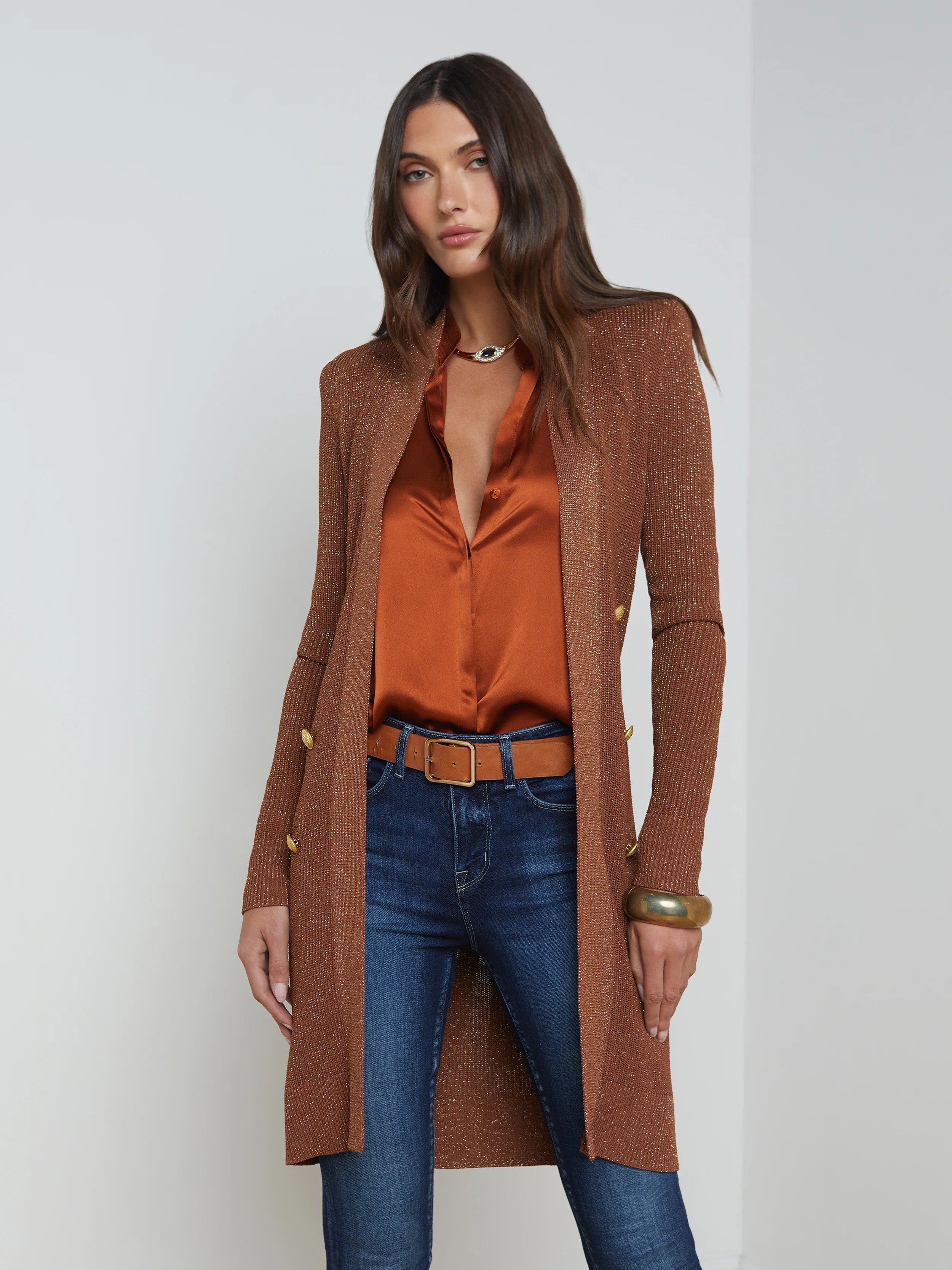 L'AGENCE - Noe Double-Breasted Cardigan in Fawn | L'Agence