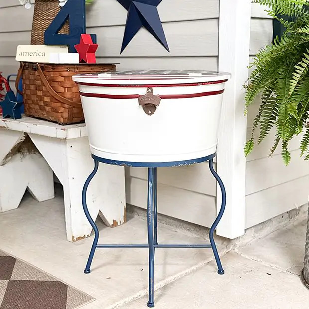 Patriotic Drink Tub On Stand | Antique Farm House