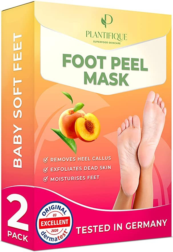 Foot Peel Mask with Peach by Plantifique - 2 Pack Foot Mask Dermatologically Tested - Repair Heel... | Amazon (US)