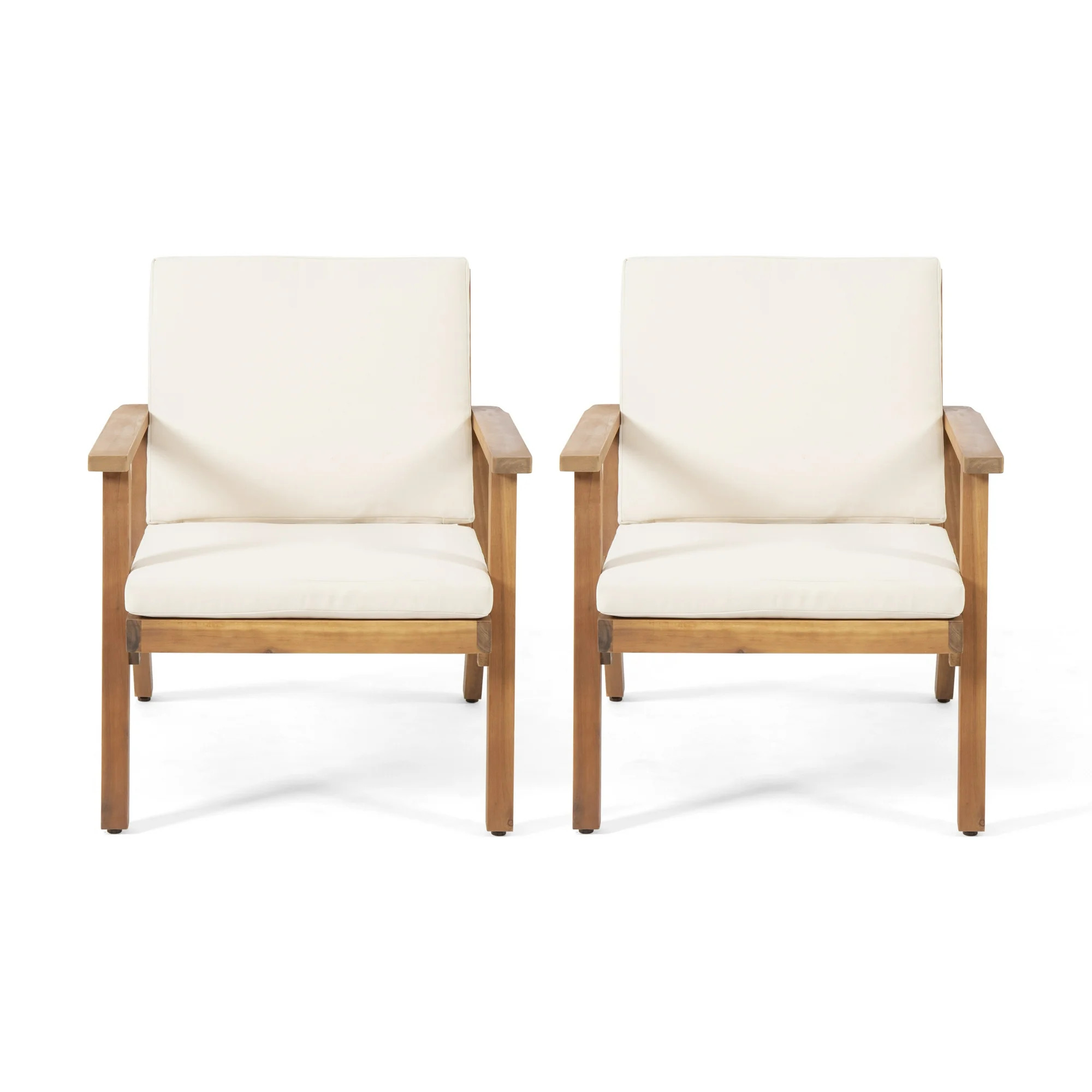 Avacyn Outdoor Acacia Wood Club Chairs with Cushions, Set of 2, Brown Patina and Cream - Walmart.... | Walmart (US)