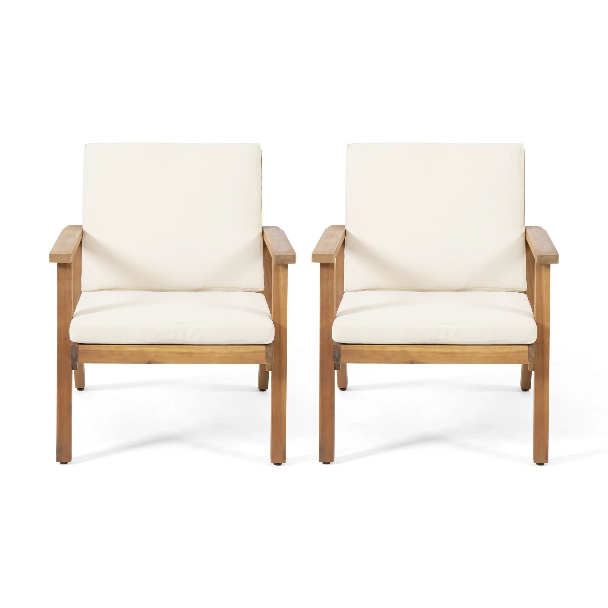 Avacyn Outdoor Acacia Wood Club Chairs with Cushions, Set of 2, Brown Patina and Cream - Walmart.... | Walmart (US)