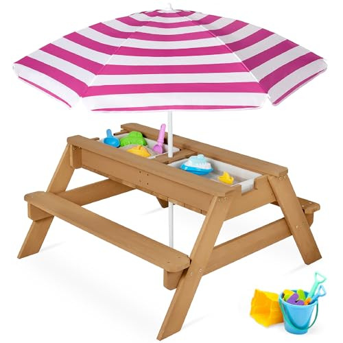 Best Choice Products Kids 3-in-1 Sand & Water Table, Wood Outdoor Convertible Picnic Table w/Umbr... | Amazon (US)