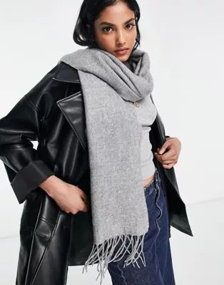 ASOS DESIGN supersoft scarf with tassels in mid gray | ASOS (Global)