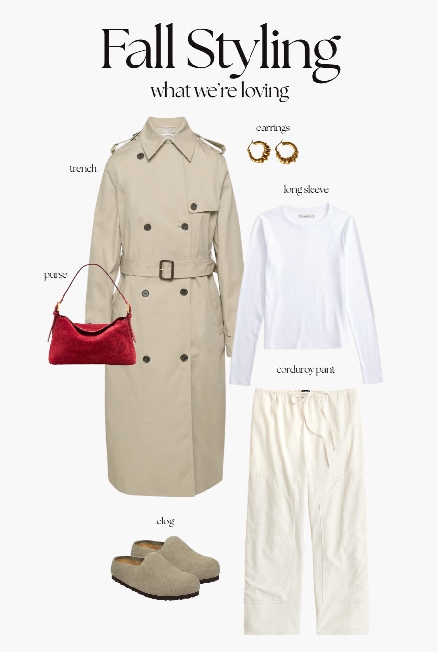 [9/17/26] Fall Styling | what we're loving | a classic trench, soft neutrals, a pop of red, and clogs for everyday. ❤️

#LTKgrwm #LTKootd #LTKSeasonal