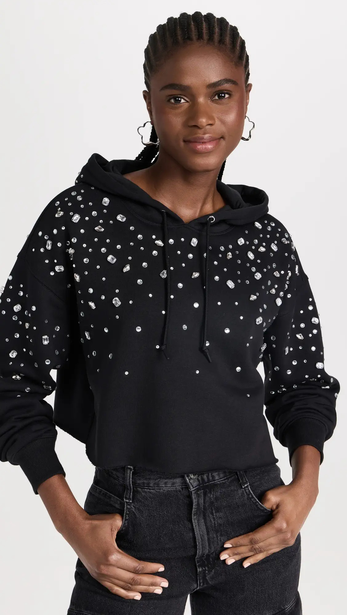 Good American Crystal Allover Cropped Hoodie | Shopbop