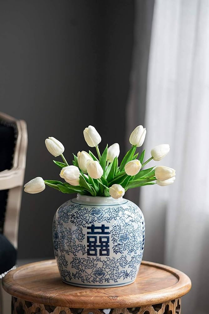 A&B Home Blue and White Ceramic Ginger Jar with Lid Ancient Chinese Oriental Style Multi Purpose | Amazon (US)