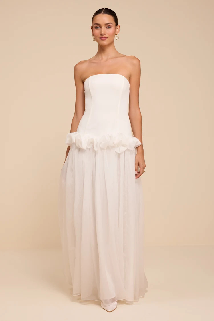 Ayla White Strapless Drop Waist Maxi Dress | Lulus