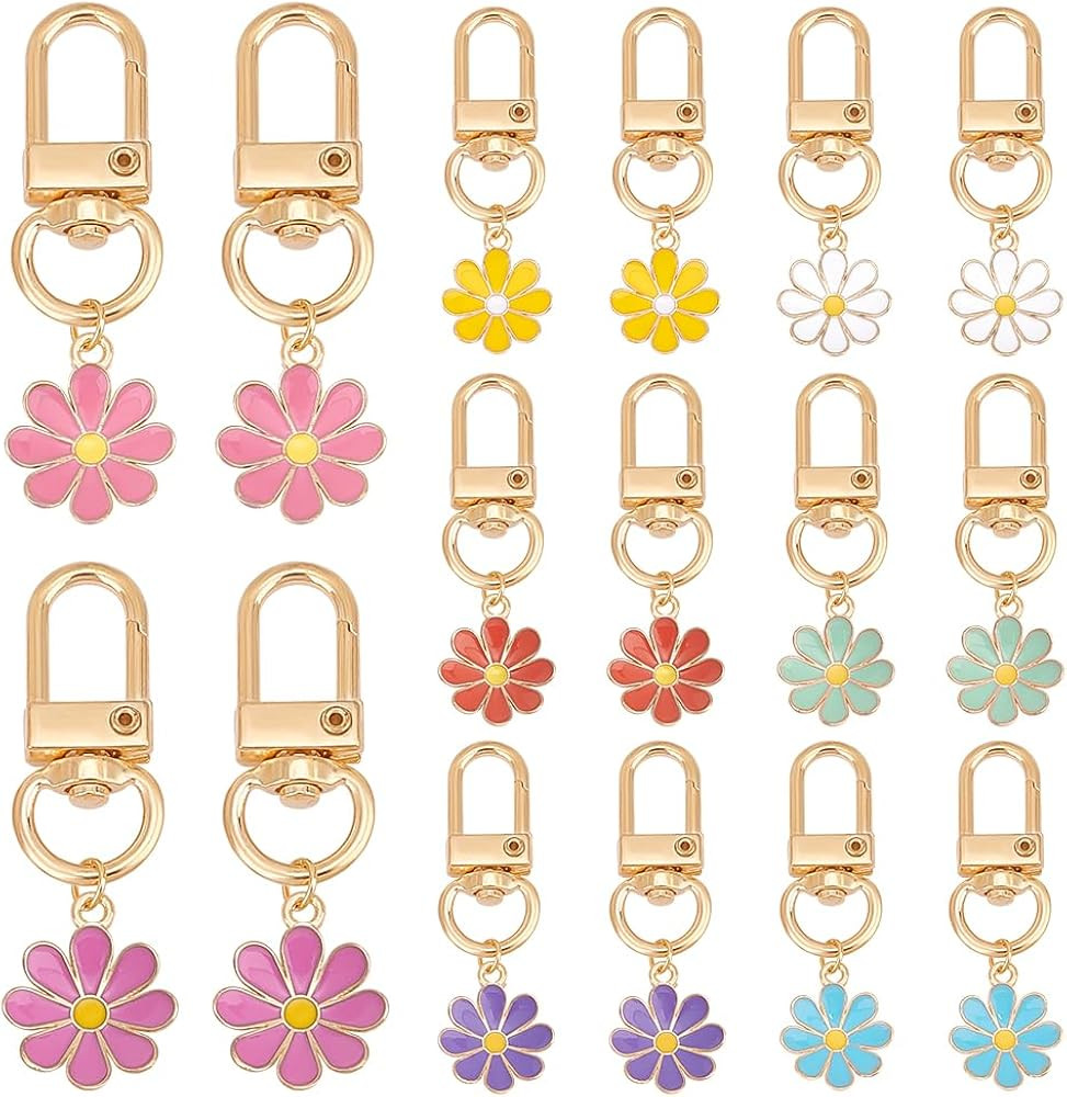 PH PandaHall 16pcs Daisy Flower Keychain 8 Colors Bag Charm Key Chain Set Cute Alloy Enamel Penda... | Amazon (US)