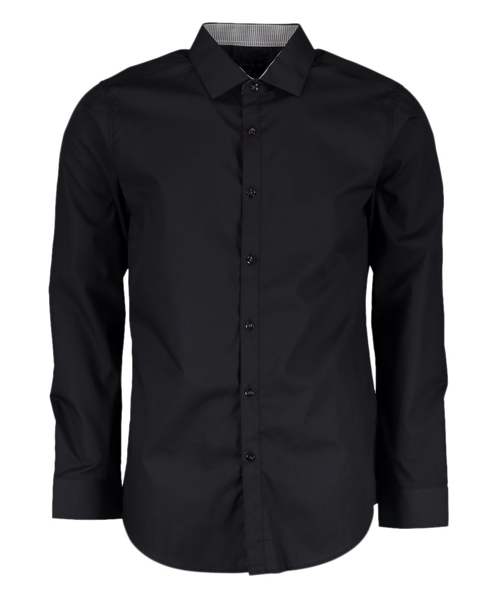 Galaxy by Harvic Men's Button Down Shirts Black - Black Fitted Button-Up Dress Shirt - Men | Zulily