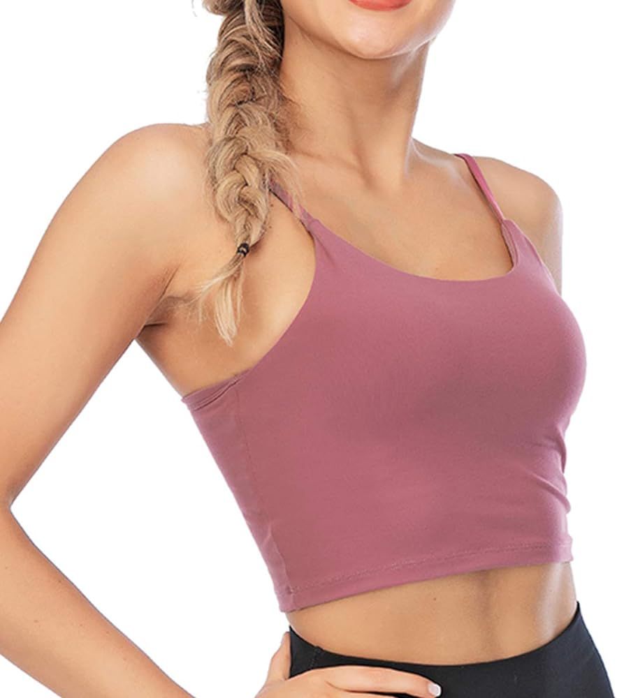 Aonour Wourkout Crop Tops for Women Camisole for Women with Built in Bra Longline Strappy Sports ... | Amazon (US)