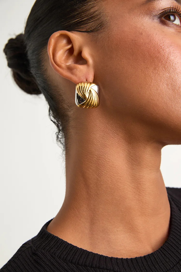 Chessie Silver and Gold Square Stud Earrings | Lulus