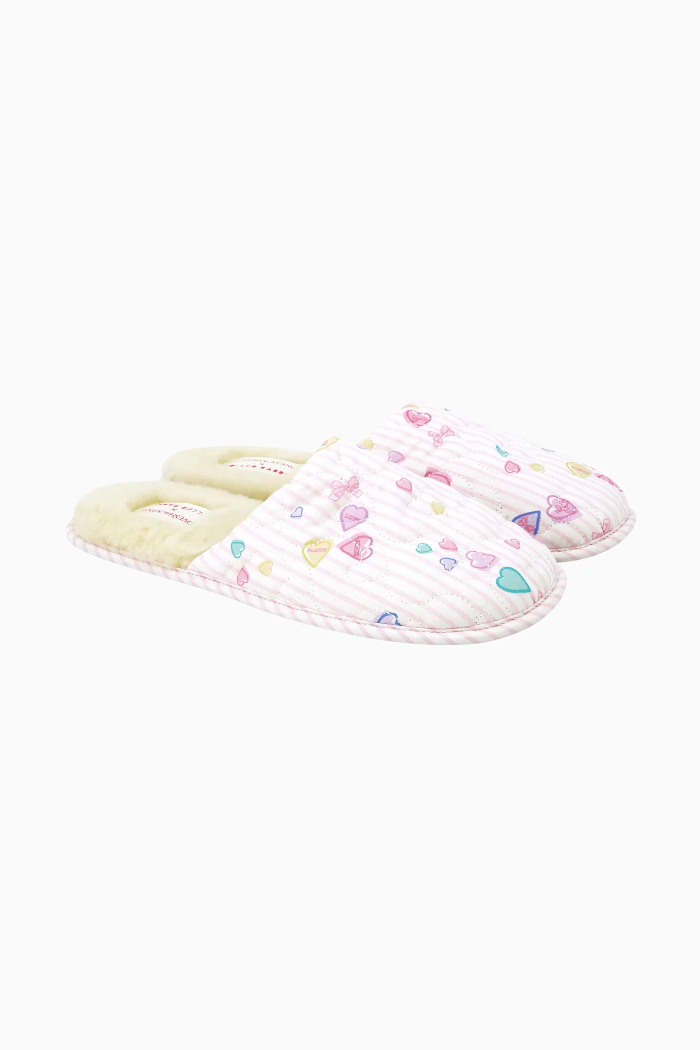 LoveShackFancy x Roller Rabbit Candy Heart Stripe Quilted Slippers | LoveShackFancy