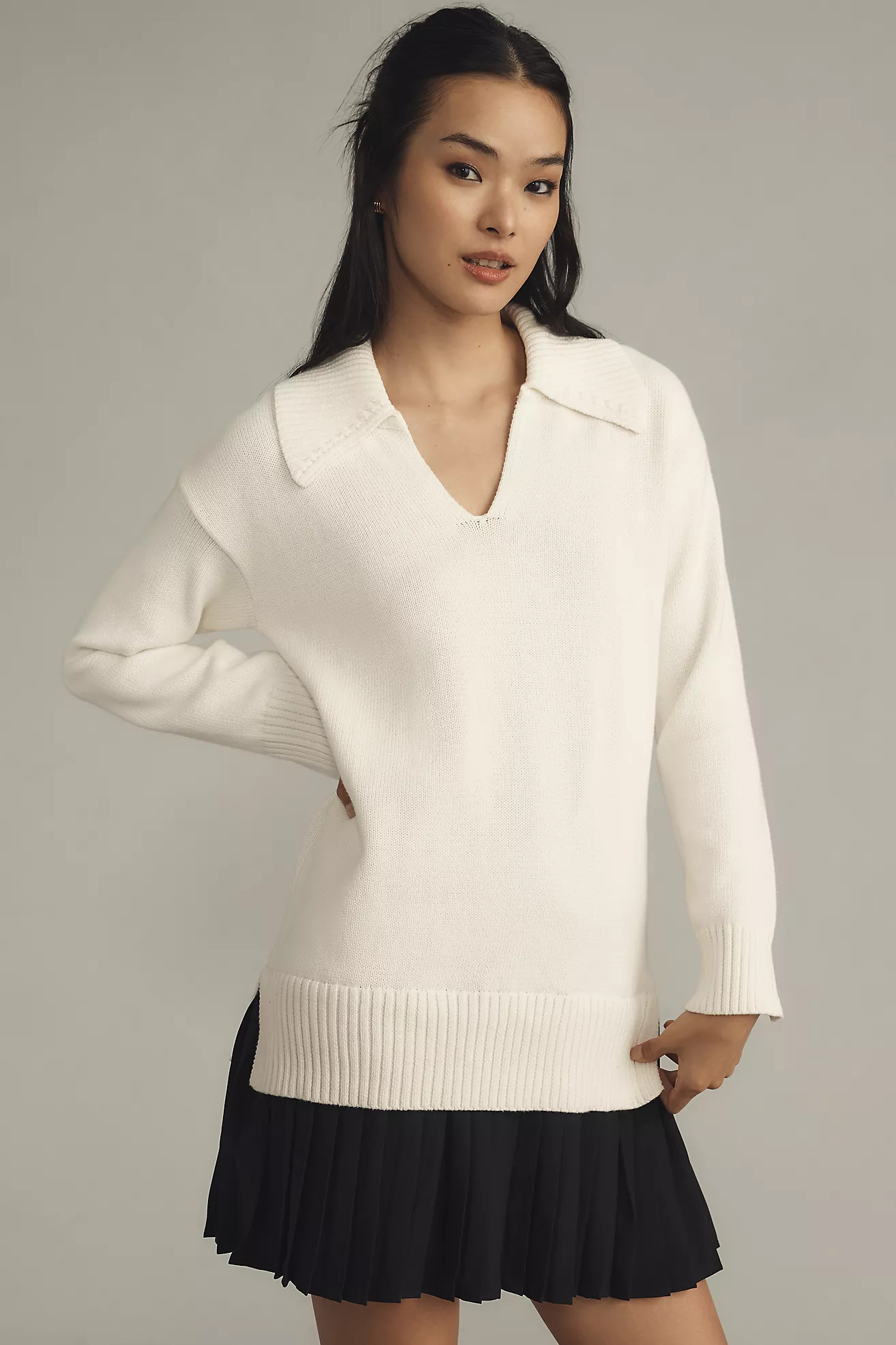 English Factory Long-Sleeve Polo Twofer Mini Dress | Anthropologie (US)