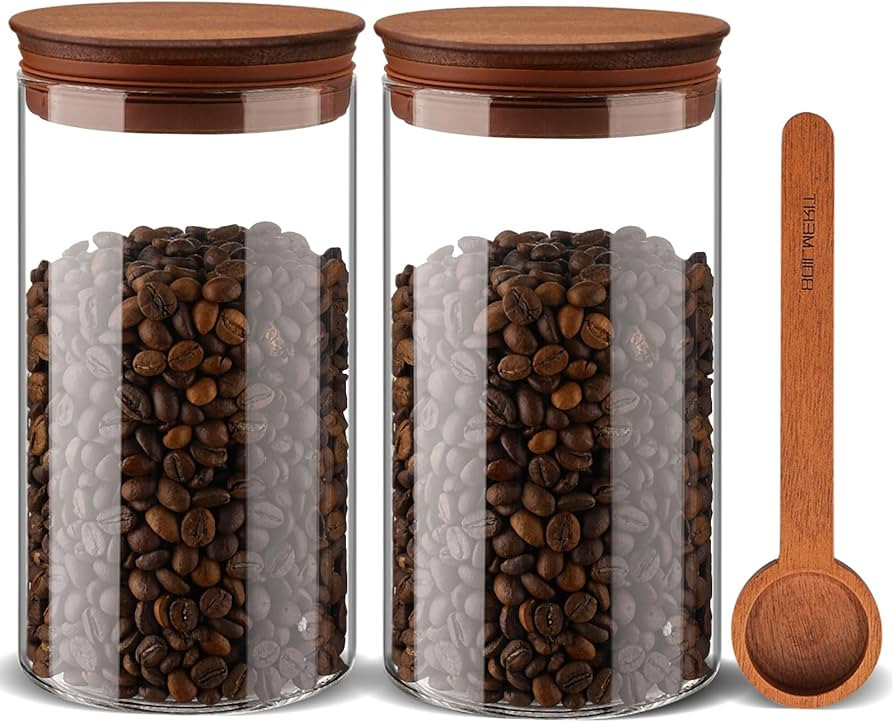 37 oz Coffee Canister with Scoop and Wooden Lids, Airtight Storage Container Sets of 2 for Ground... | Amazon (US)
