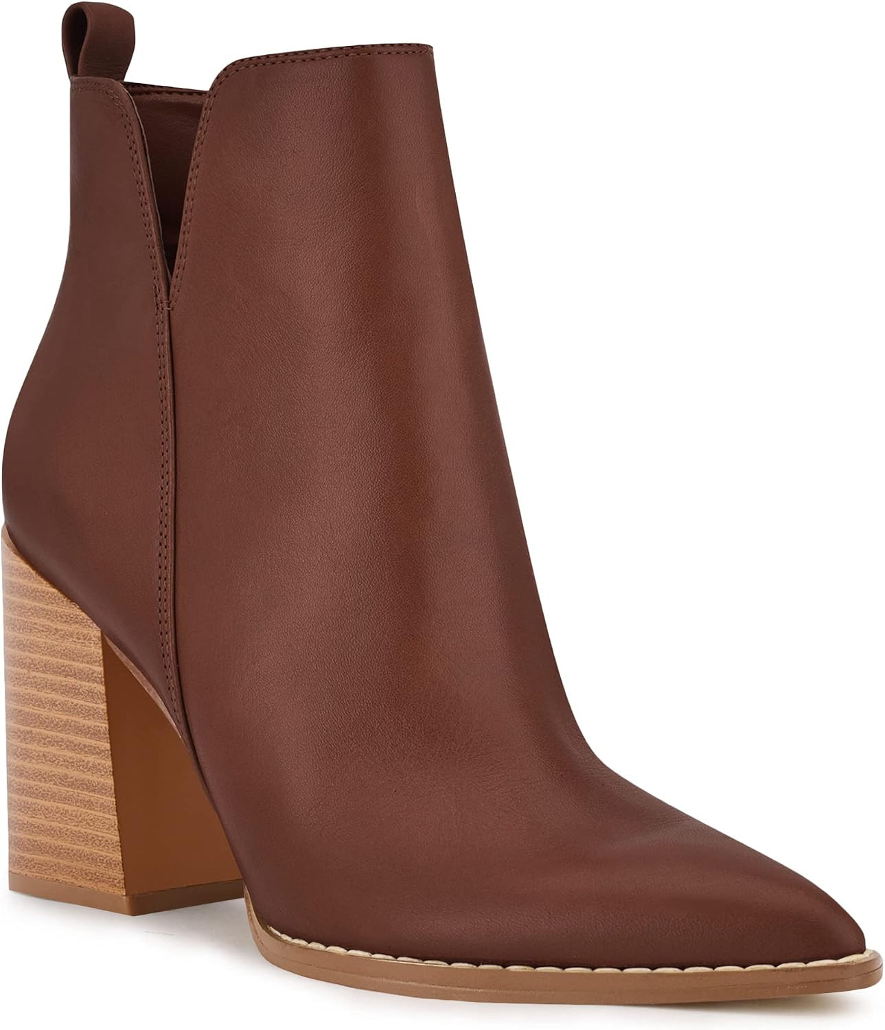 Women's V Cut Ankle Boots Pointed Toe Stacked Chunky Heel Side Zipper Leather Cutout Western Booties | Amazon (US)
