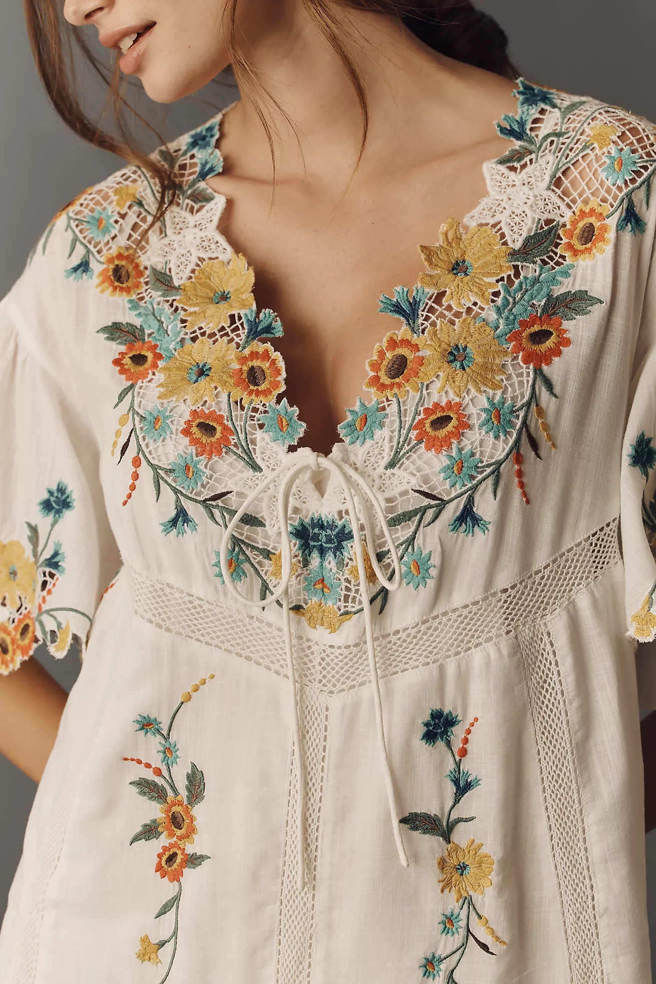 By Anthropologie Embroidered Short-Sleeve Mini Swing Dress | Anthropologie (US)