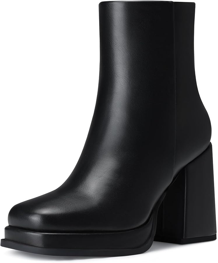 Women Platform Ankle Boots: 3.5 In Chunky High Heel Boot, Fashion Platform Short Leather Booties,... | Amazon (US)