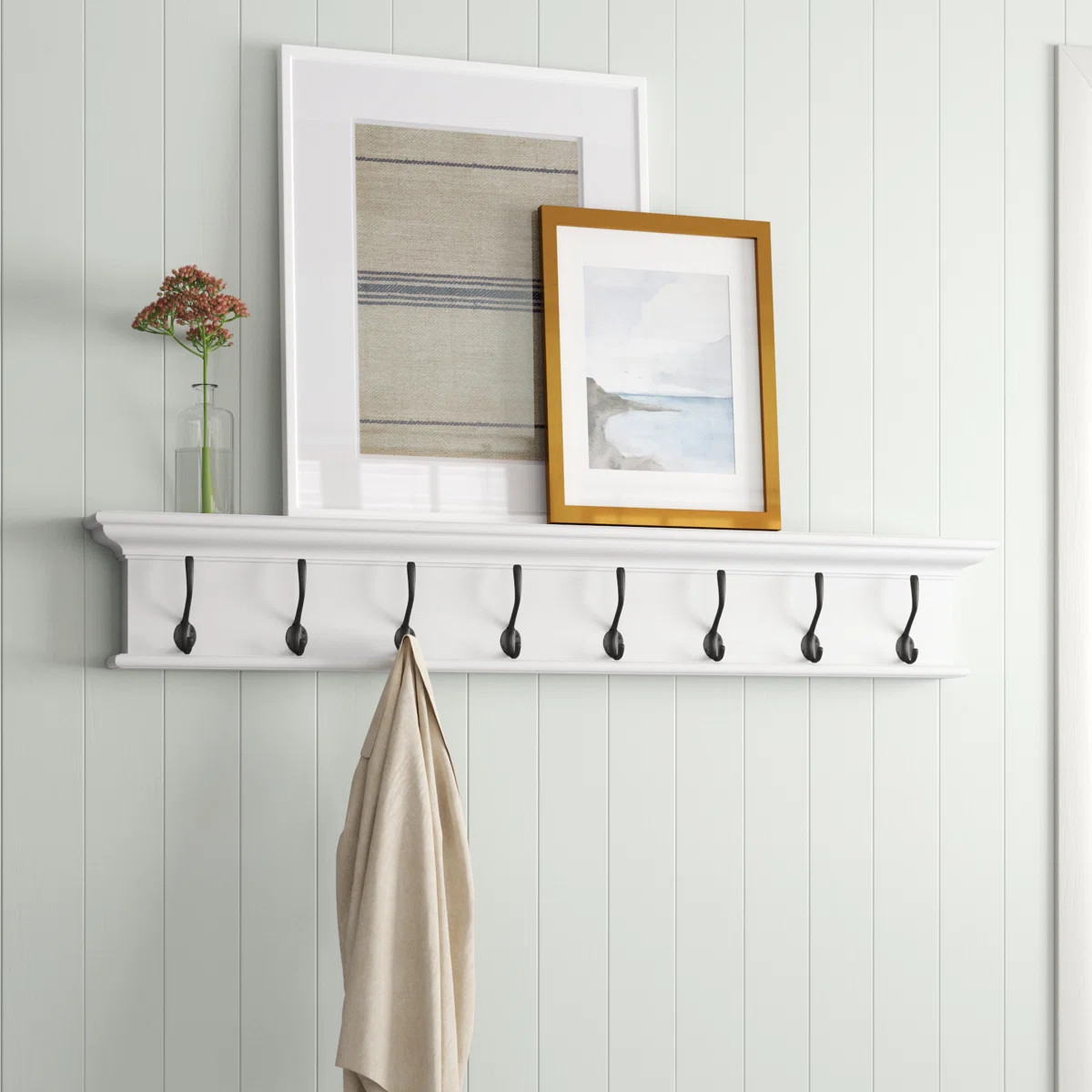 Guildford 51" Solid Wood Eight Hook Wall Mount Coat Rack | Wayfair North America