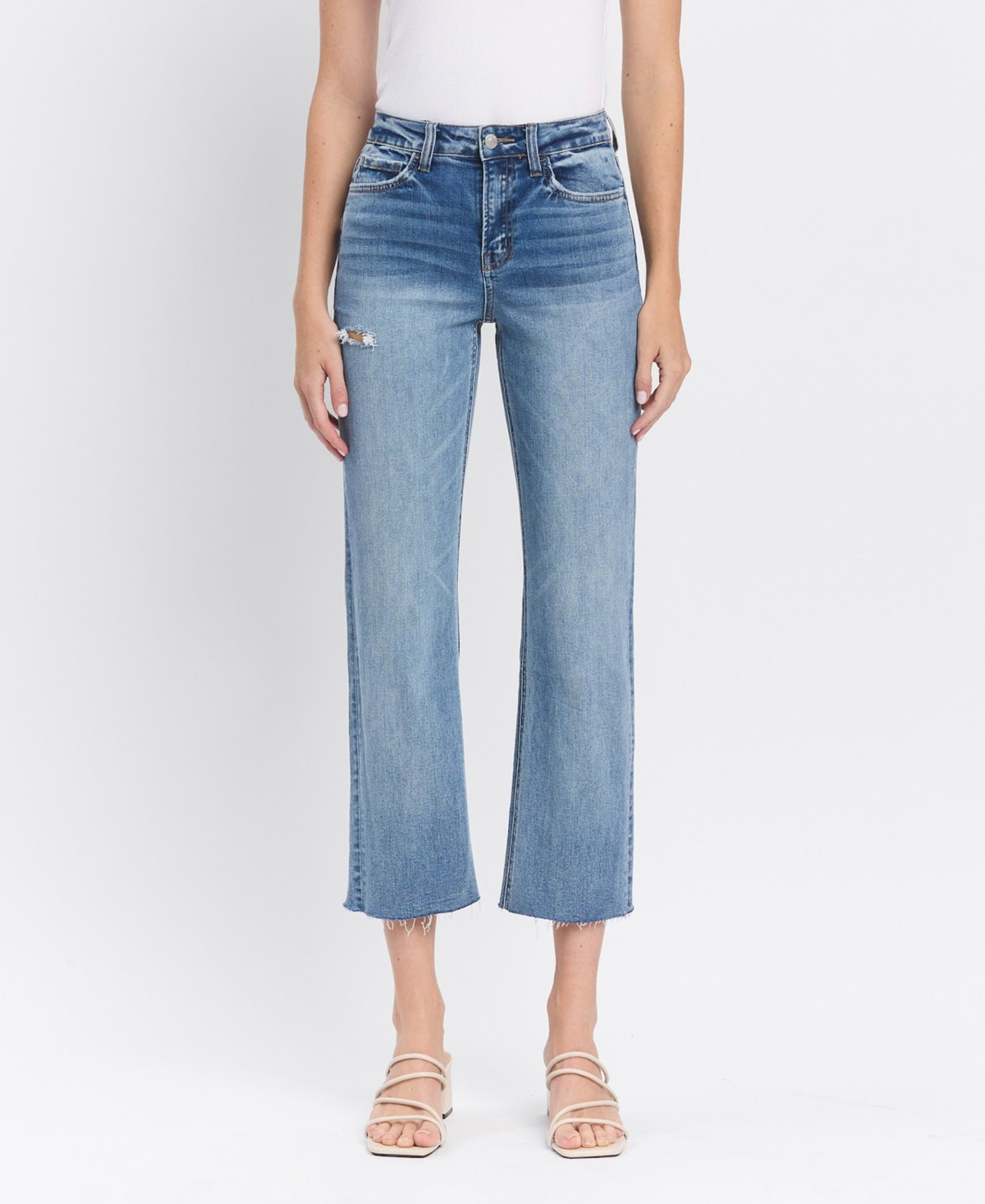 Flying Monkey Women's High Rise Crop Straight Jeans - Worked blue | Macy's
