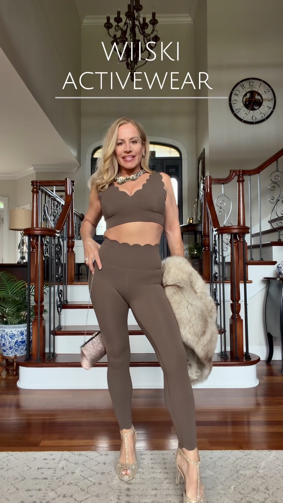 This set from @WISKII is almost too beautiful to workout in, so I decided to get out my sparkly heels and vintage fur stole to have some glamorous fun 🤩 

The quality of these activewear pieces literally blew me away when I first tried them on.  We are talking incredibly flattering fit and the scalloped edges are so pretty!  It was hard choosing a color because they have so many gorgeous choices.

And make no mistake, I put this set to the test in the gym over the weekend, while visiting NYC! They truly have the most beautiful activewear pieces and you can treat yourself with discount code ANGY15 to save on your next favorite workout set! 

Wearing color olive xs bottom, s top.

#LTKSaleAlert #LTKActive #LTKfitnessgoals