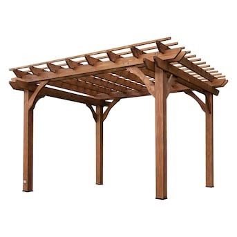Backyard Discovery  10' x 12' Pergola 10-ft W x 12-ft L x 7-ft 10-3/4-in Brown Wood Freestanding... | Lowe's