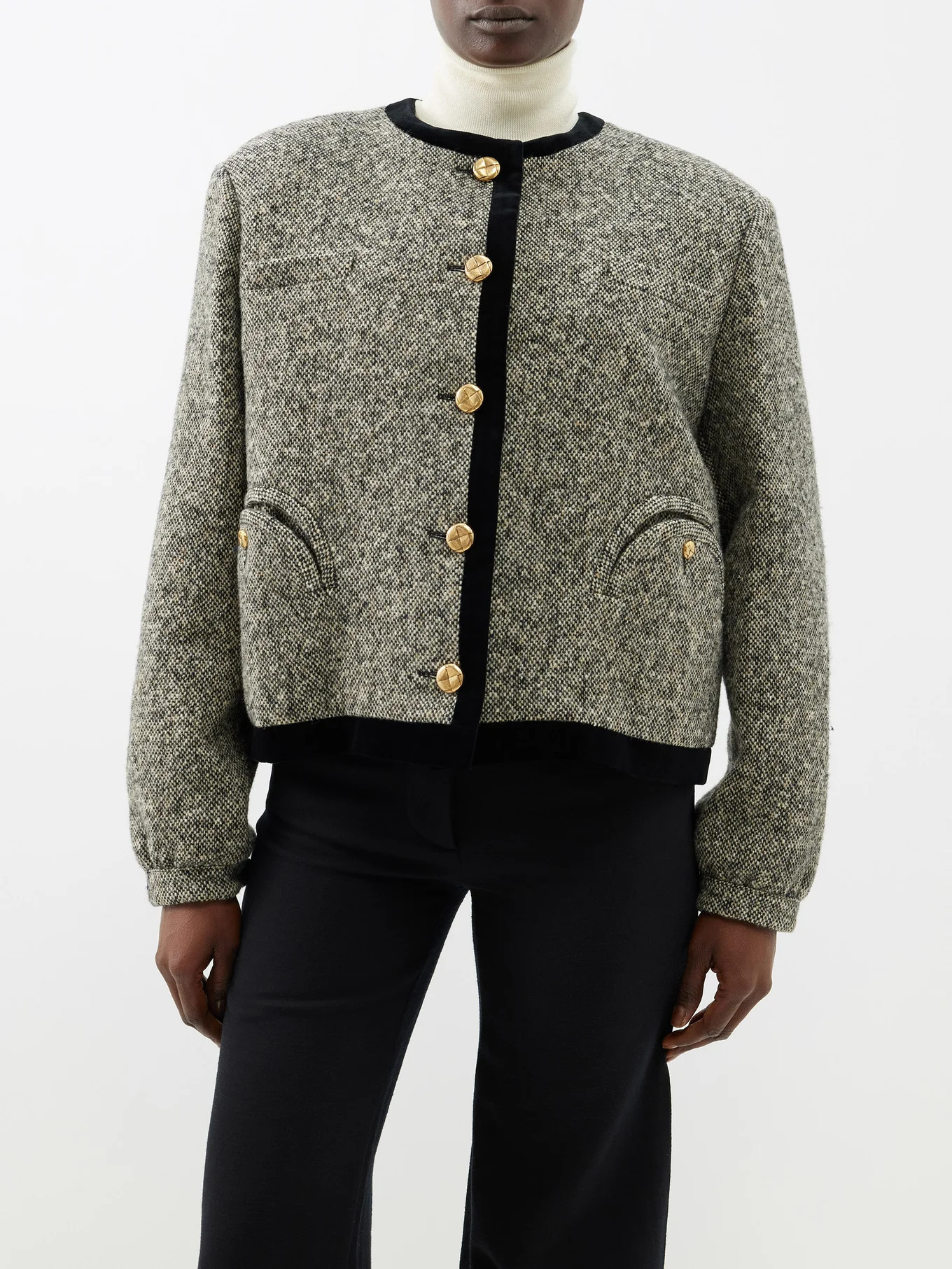 Gliss velvet-trim wool jacket | Matches (US)