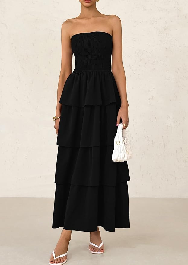 PRETTYGARDEN Women's Maxi Dress 2025 Summer Off Shoulder Smocked Tiered Ruffle Long Flowy Dresses... | Amazon (US)