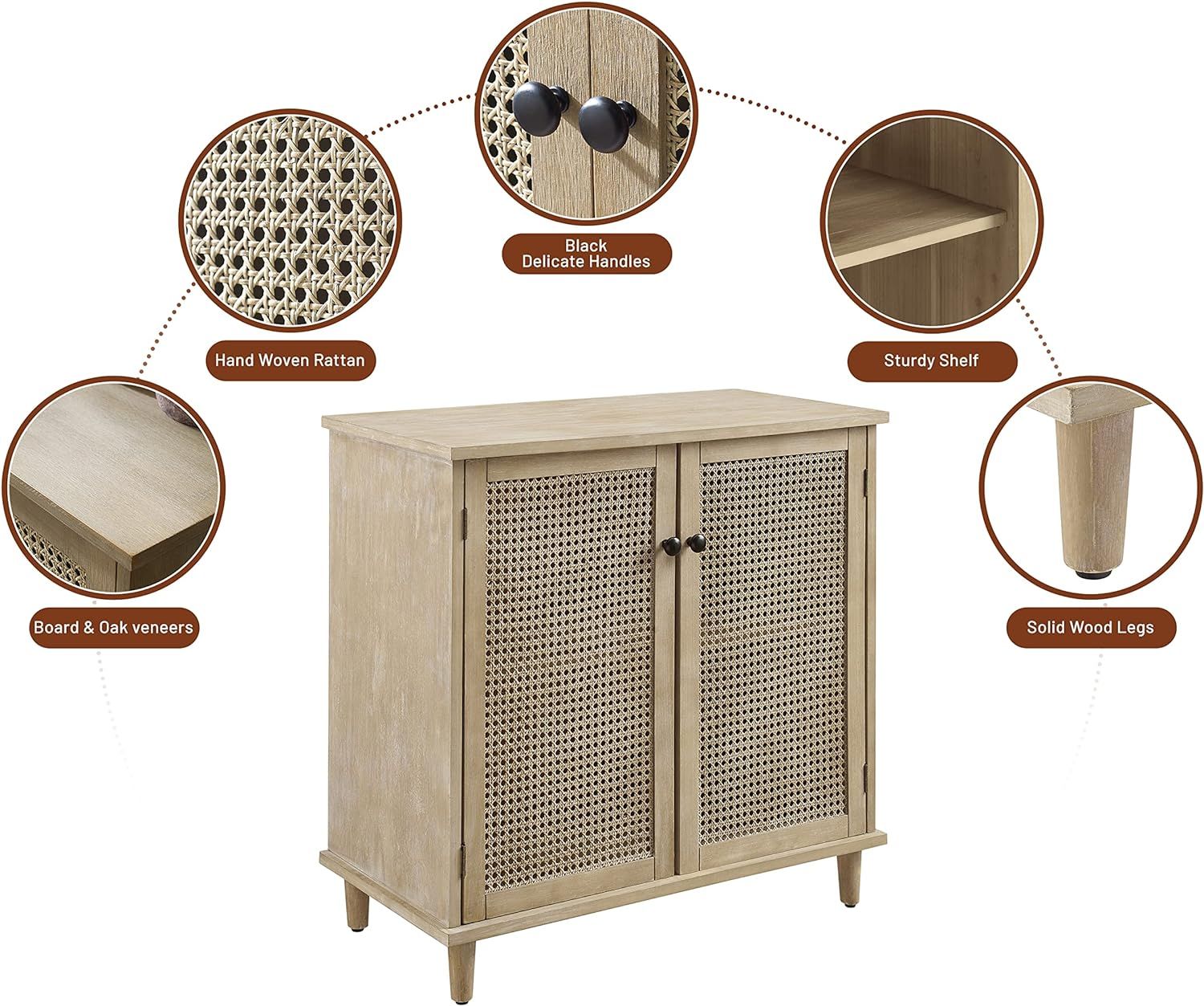 Art Leon Storage Cabinet, Mid Century Modern Accent Cabinet with 2 Mesh Woven Rattan Door, Kitche... | Amazon (US)