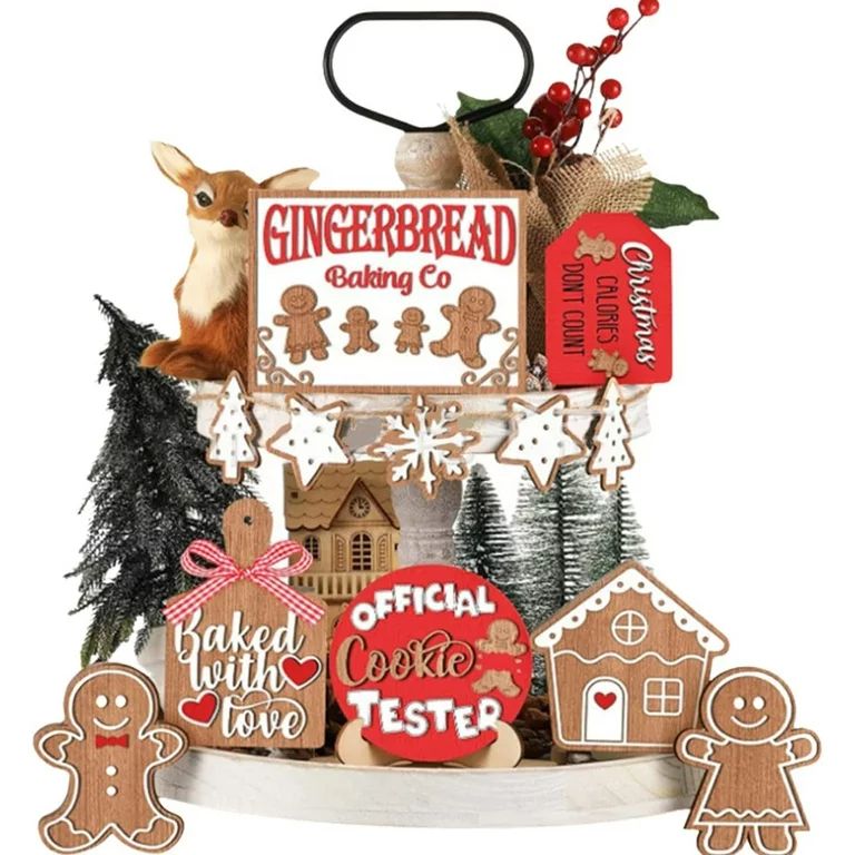 12PCS Wooden Tiered Tray Decor Christmas, Ginger Man Farmhouse Home Decor Wooden Signs, Holiday P... | Walmart (US)