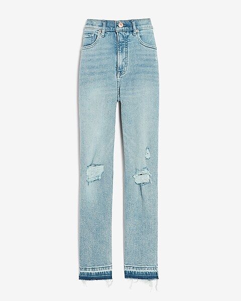 Super High Waisted Ripped Released Hem Straight Jeans | Express