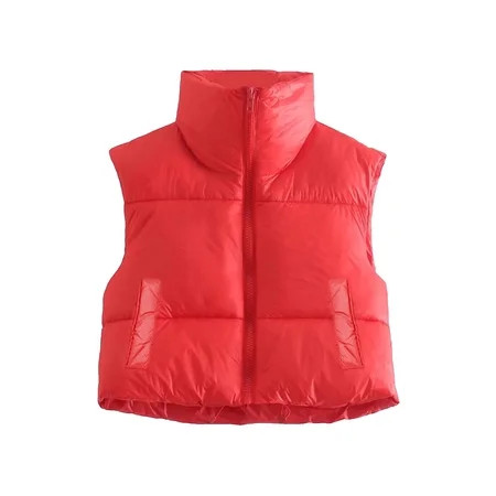 Women Winter Warm Solid Color Crop Waistcoat Sleeveless Lightweight Stand Collar Double Sided Jacket | Walmart (US)