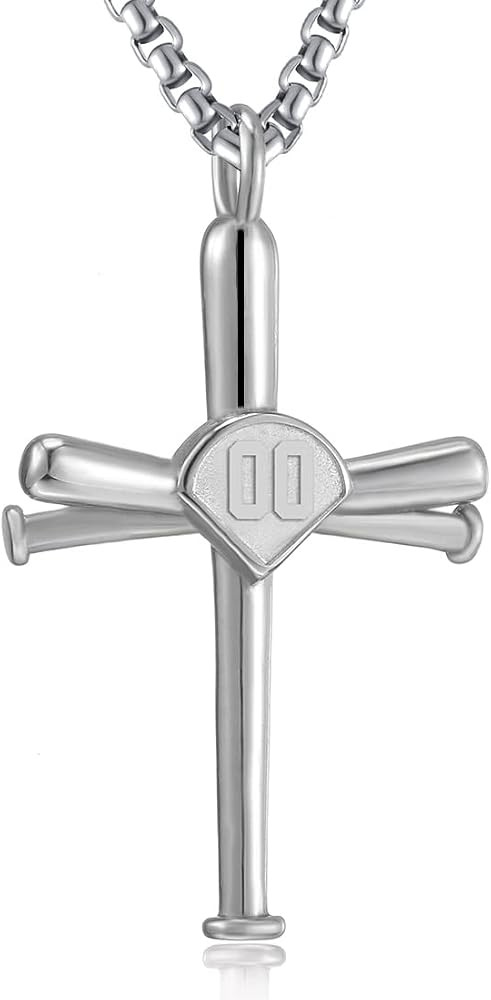 Baseball Necklace for Men,Sports Baseball Cross Pendant Necklace with Number for Athletes Stainle... | Amazon (US)