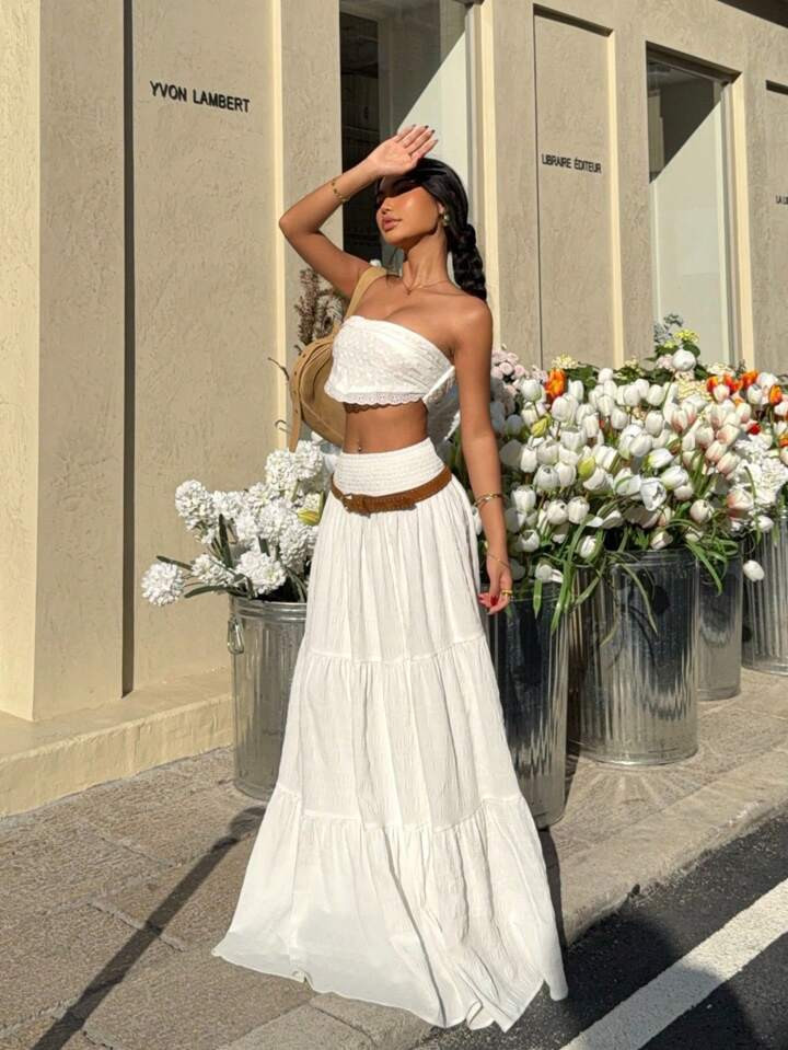 Muchica Women's Solid Color Shirred Waist Ruffled Hem Skirt | SHEIN