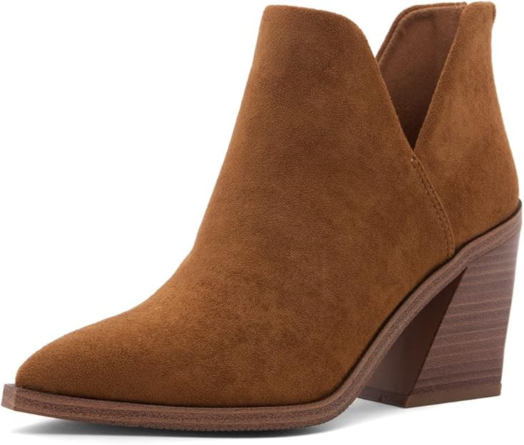 Shoe Land Womens Mingo Pointed Toe Ankle Booties Slip On V Cut Back Zipper Chunky Stack Heeled Bo... | Amazon (US)