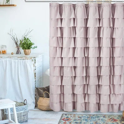 Ruffle Shower Curtain Extra Long Fabric Bathroom Decor With Soft Touch Cloth Texture, Romantic Blush Pink Ruffled Design For Farmhouse And Boho Style | Wayfair North America