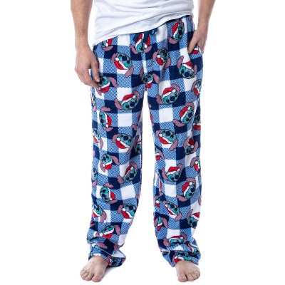 Disney Adult Lilo And Stitch Christmas Santa Hat Buffalo Plaid Print Soft Fleece Sleep Pajama Pants Men Women (Medium) Blue | Target