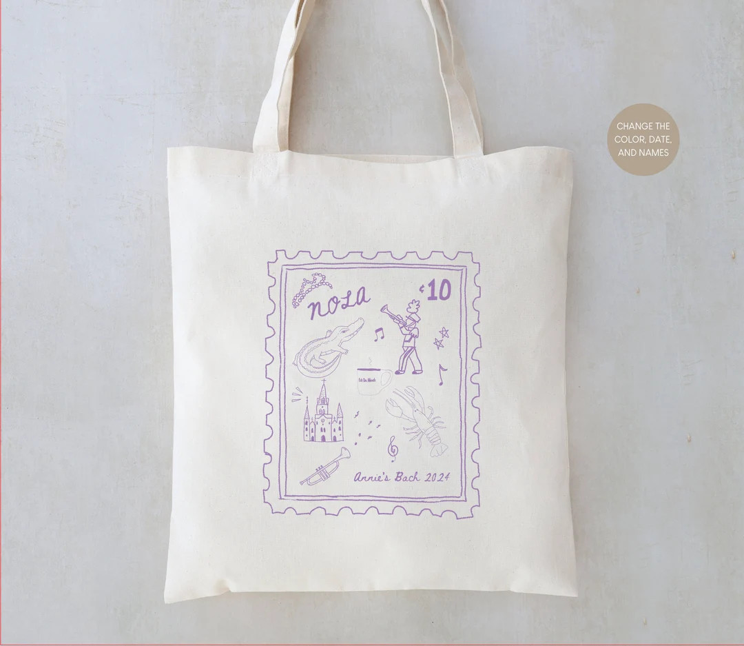 New Orleans Stamp Tote New Orleans Bachelorette NOLA Bachelorette Totes NOLA Bach Favors New Orle... | Etsy (US)