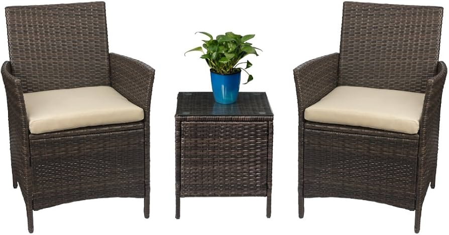 Devoko 3 Pieces Patio Furniture Sets Clearance PE Rattan Wicker Chairs with Table Outdoor Garden ... | Amazon (US)