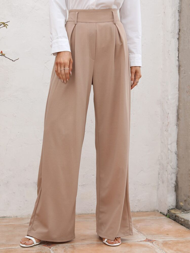 Zip Side Plicated Wide Leg Pants | SHEIN