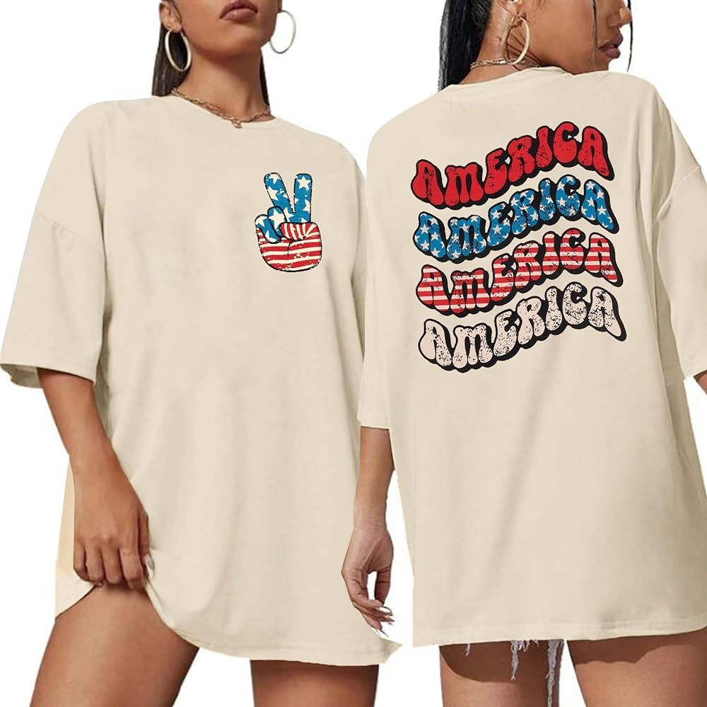 Women America Oversized T Shirt 4th of July Shirts USA Tees American Proud Short Sleeve Top Blous... | Amazon (US)