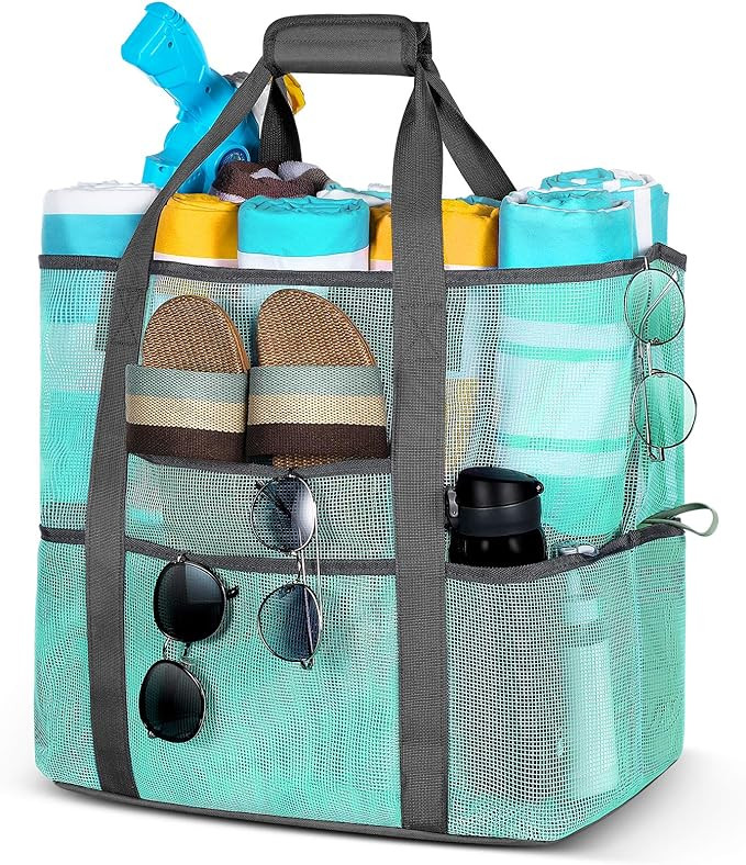 Mesh Beach Bags and Totes for Women,MOVTOTOP Oversized Mesh Beach Bags of 39L ，Beach Bag with E... | Amazon (US)